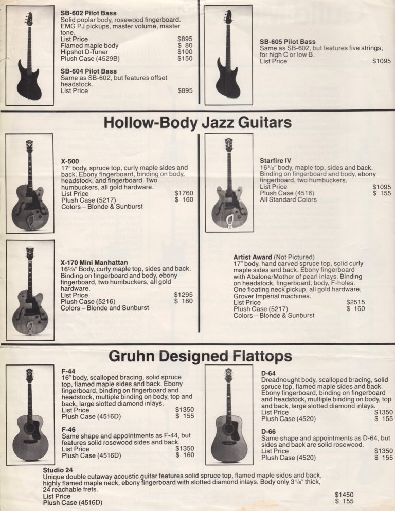 Guild Guitar Price List 1986 November GAD's Ramblings