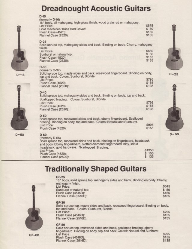 Guild Guitar Price List 1987 April GAD's Ramblings